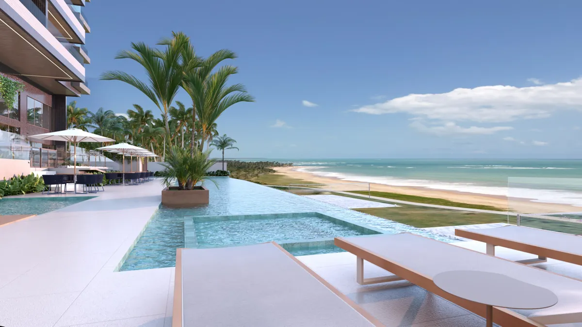 Piscina com borda infinita e vista mar