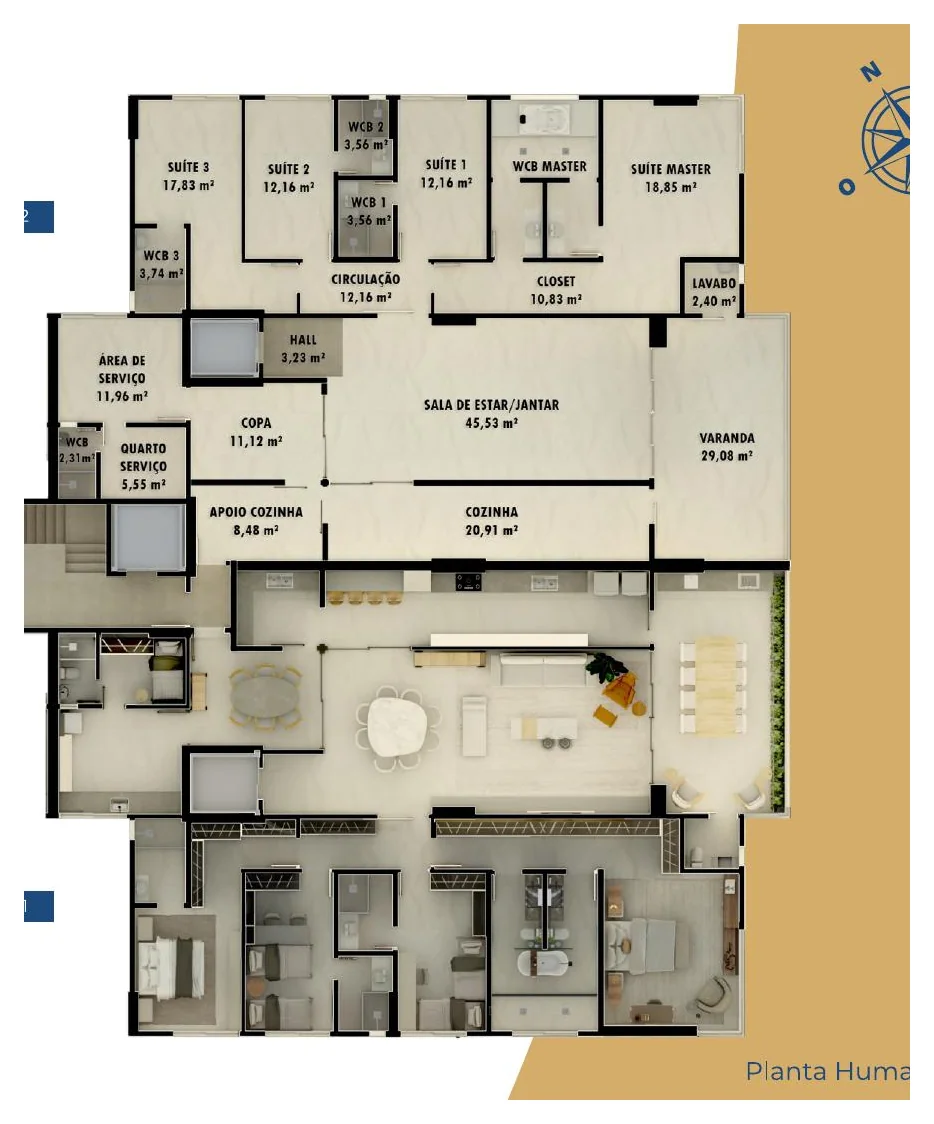 Planta frontal 274,05 m² — cozinha fechada