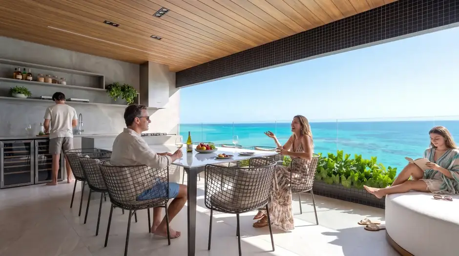 Varanda gourmet do apartamento frontal com vista para o mar de Guaxuma